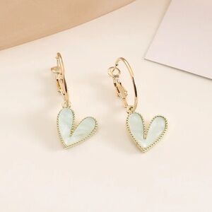 Green Heart Dangle Earrings Stainless Steel Dainty Romantic Minimalist Jewelry